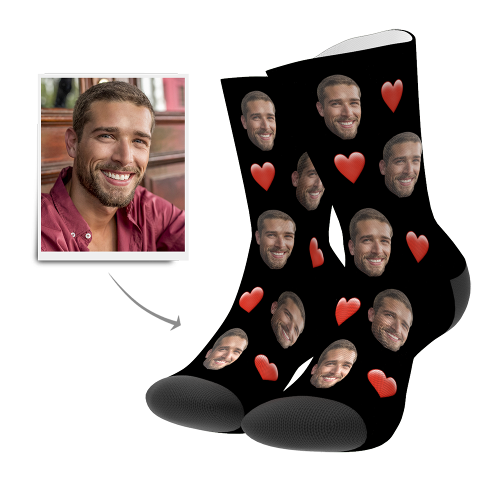 Custom Heart Face On Socks Photo Socks - For Men, Women, Kids ...